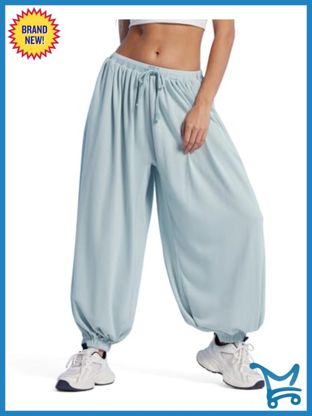 Pleated Balloon Pants Elastic Waist Baggy Harem Drawstring Pockets